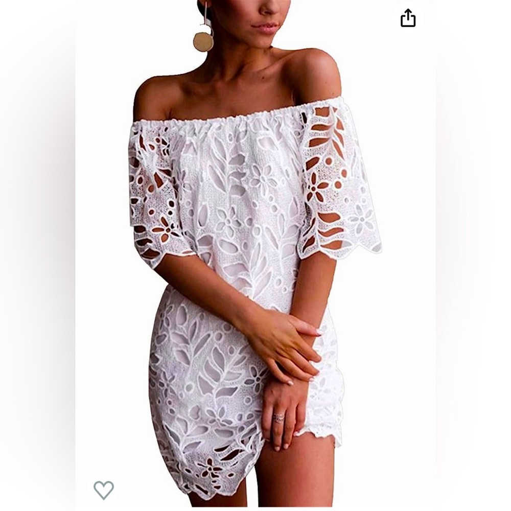 White Lace Cold Shoulder Dress